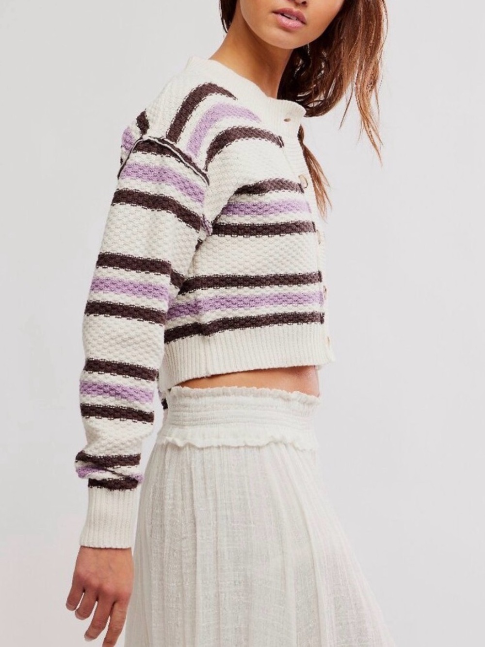 NWT Free People Lila Striped Cardigan in Ivory Combo Size Large - Picture 7 of 12
